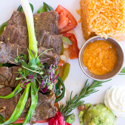 A served steak.
