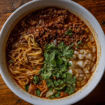 Birria Ramen, top view.