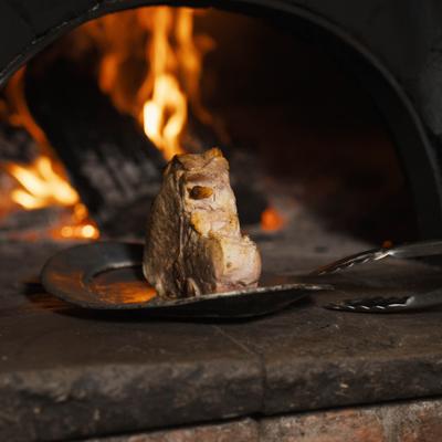 Veal chop in the wood fired oven.
