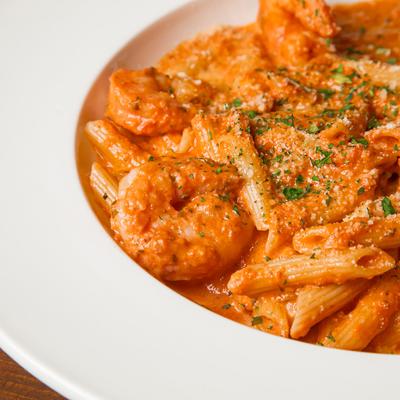 Shrimp pasta in vodka sauce.