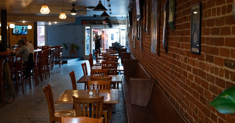 Interior, tables and chairs lined up