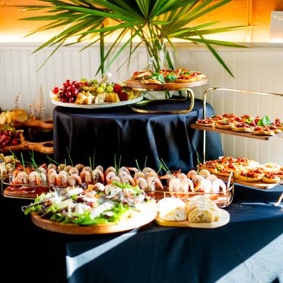 Assorted food boards served at an event.