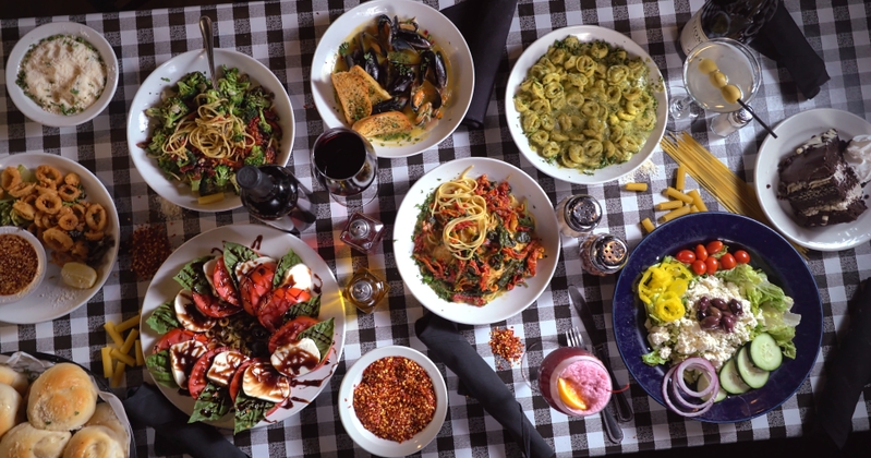 Several dishes served. top view