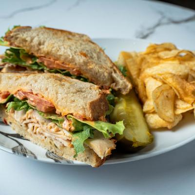 Chipotle chicken sandwich, served.