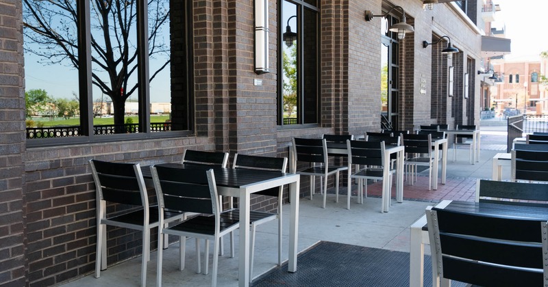 Exterior, patio, dining tables, chairs