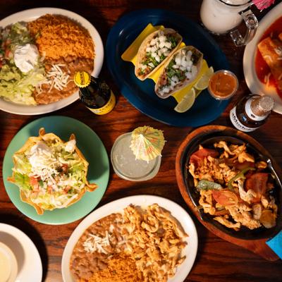 A top view of served meals.