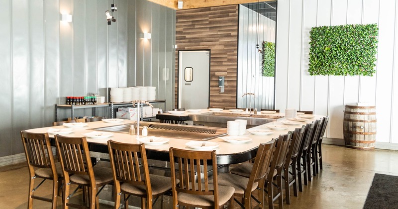 Interior, dining area, teppanyaki tables