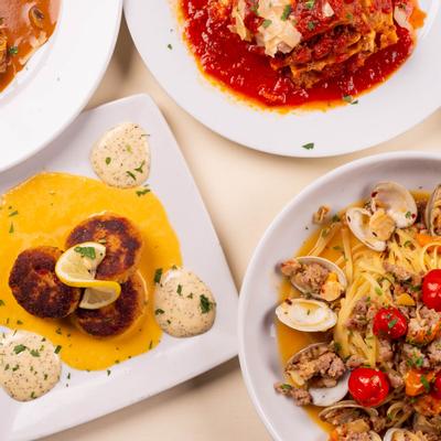 Different dishes served, top view