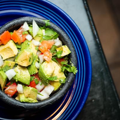 Fresh chunky guacamole, served.
