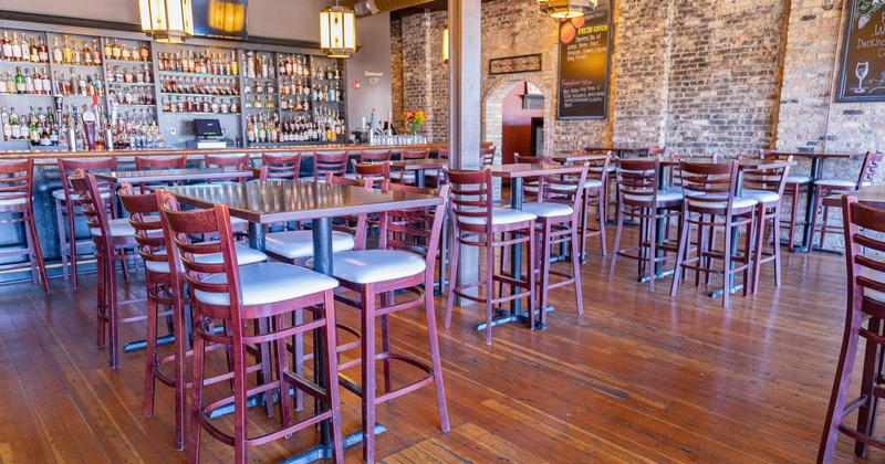 Seating area, bar tables and stools