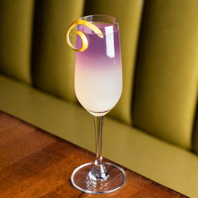 Top view of a French 75 cocktail