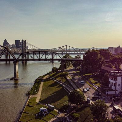 The bridges on the Ohio river and the riverside