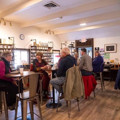 Customers eating and drinking.