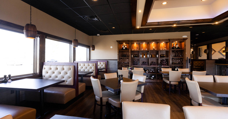 Interior, booths and guest tables with chairs