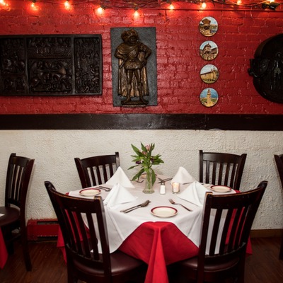 Interior, dining area, set table