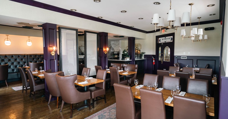 Interior, seating area with tables and chairs
