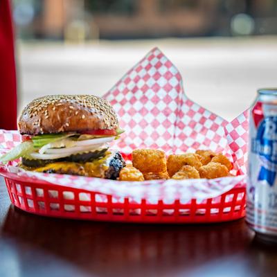 MST burger with tots.