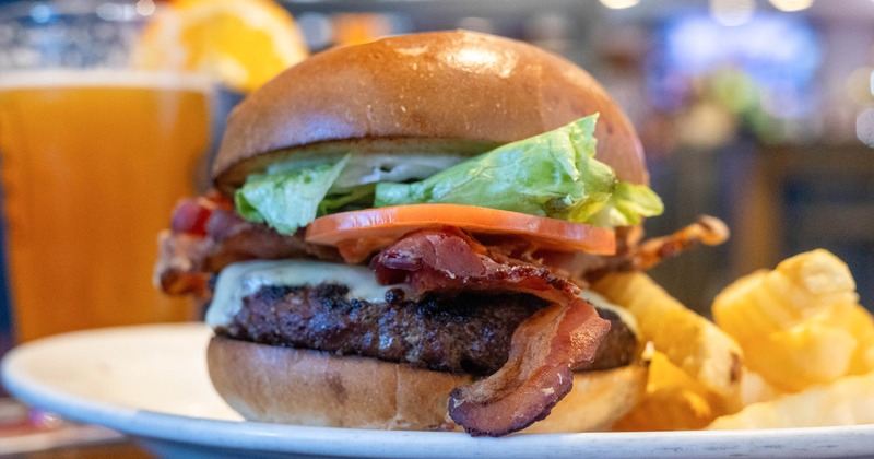 Bacon cheeseburger and fries