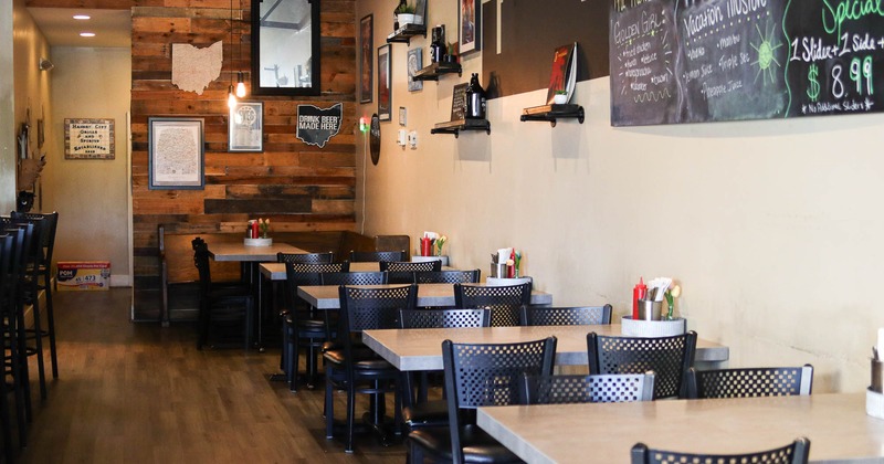 Interior, dining area, decoration on the walls