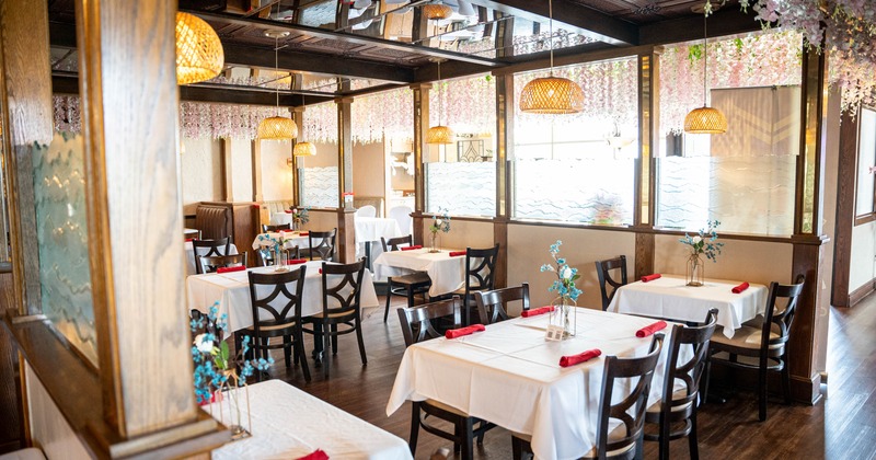 Dining area, tables ready for guests
