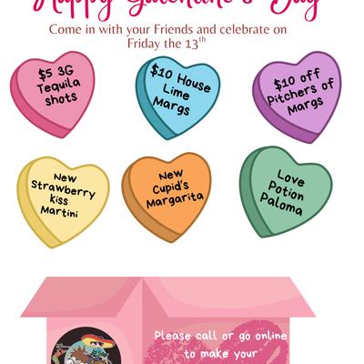 Colorful conversation hearts event flyer.