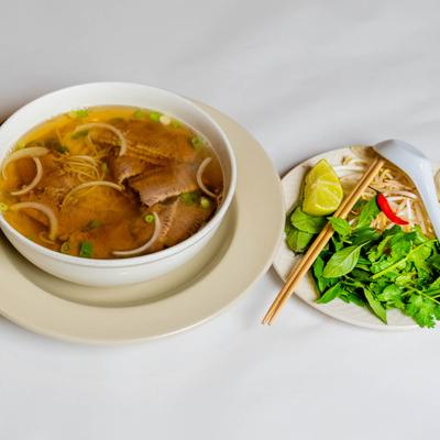 Beef Noodle Soup with Brisket, and a side salad.