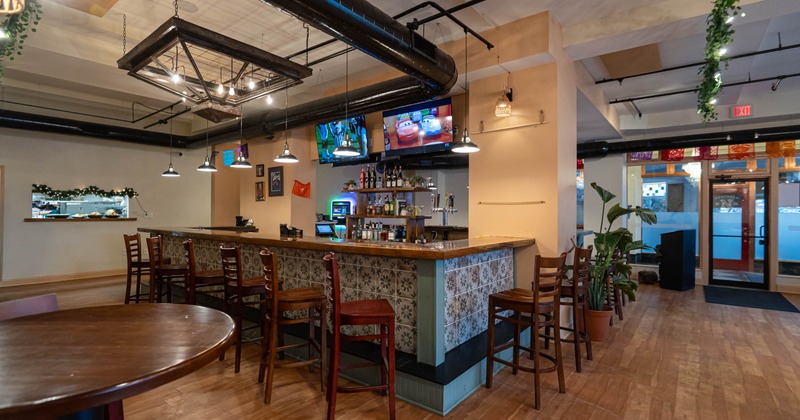 Bar area with bar stools