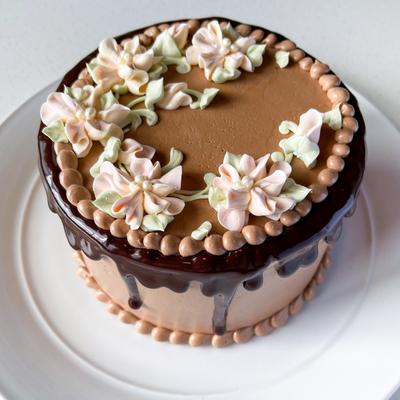 Chocolate cake with floral decorations
