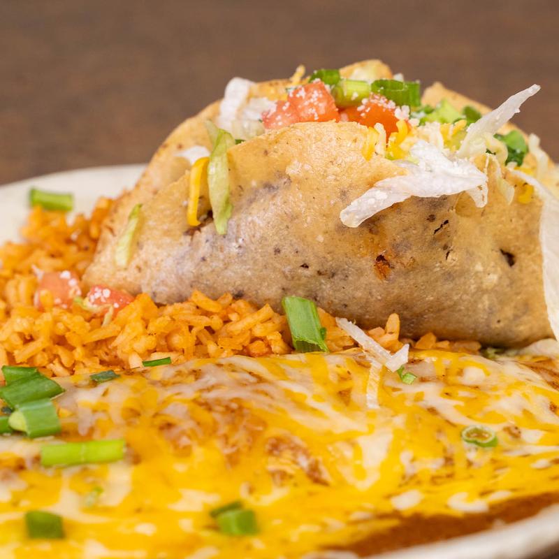 #15 Chicken or Beef Taco, Cheese and Onion Enchilada photo