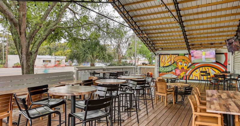 Terrace seating area, tables and chairs