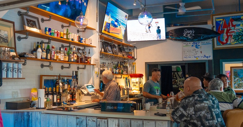 Bar, barmen, drink rack