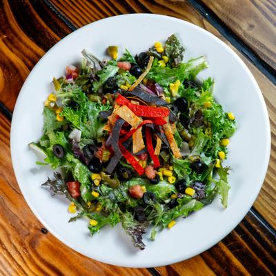 Bowl of Street Corn Taco Salad, top view.