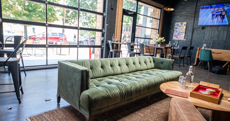 Interior, coffee table and sofa