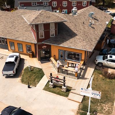 Restaurant exterior, aerial view.
