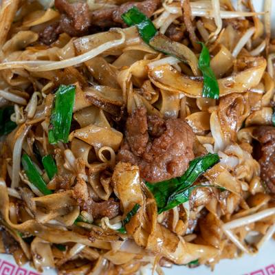 Beef Chow Fun, closeup.