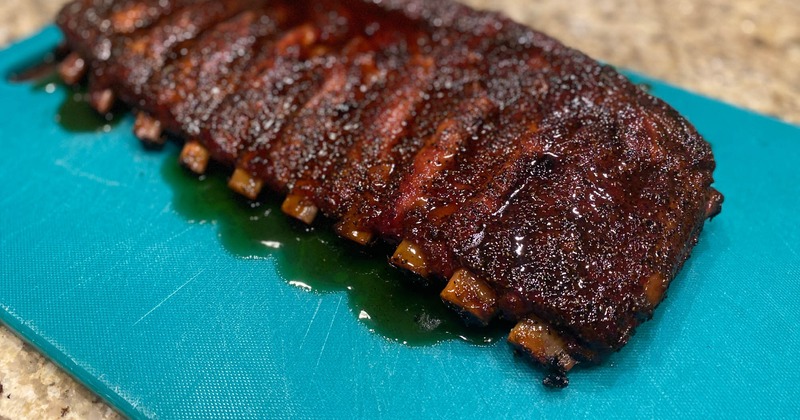 Smoked ribs, angled view