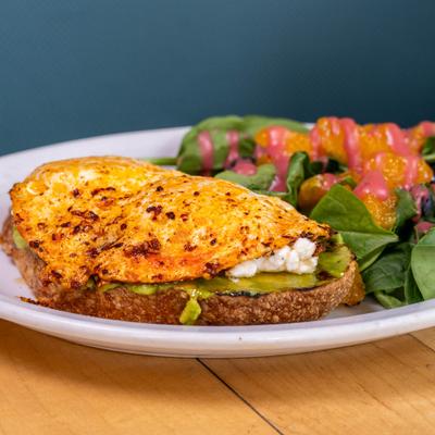 Smashed avocado, sliced fresh mozzarella cheese, heirloom tomatoes, toasted multigrain bread.