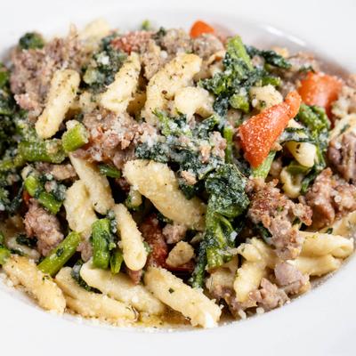 Cavatelli pasta, with broccoli rabe.