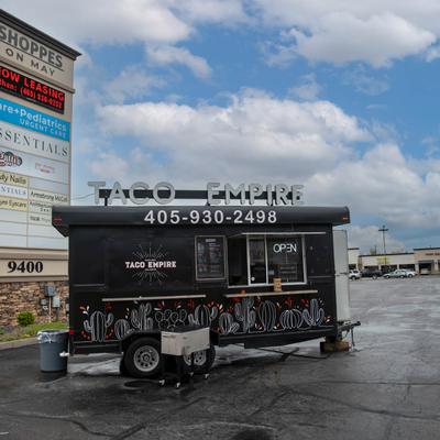 Exterior, Taco Empire food trailer on a parking lot.