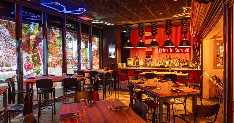 Modern design of the restaurant's dining area with set dining tables