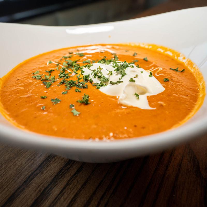 menu item 7 of 28, Roasted Tomato Red Pepper and Gouda Bisque