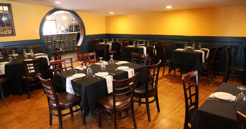 Interior, main dining room, tables and chairs