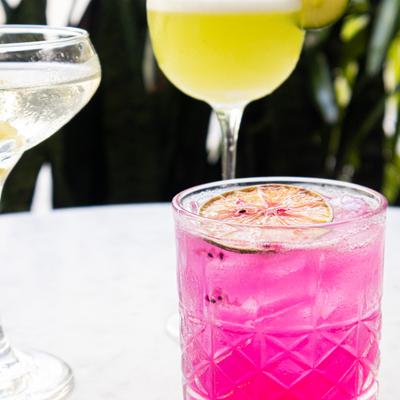 Pink and green cocktails.