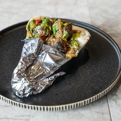 Lamb meatball naan wraps.