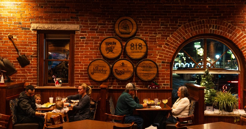 Cozy dining area with guests enjoying their food