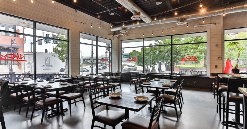 Interior, seating place with tables and chairs