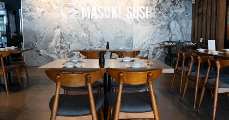 Interior, tables and chairs ready for guests