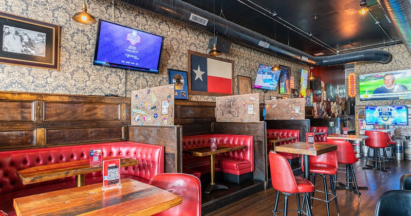 Interior, booths and seating at the bar area