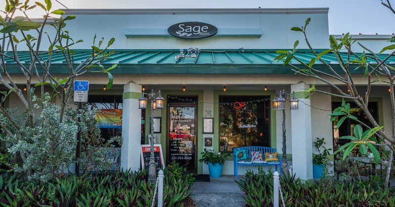 Exterior, front view to restaurant, path through the garden to the entrance