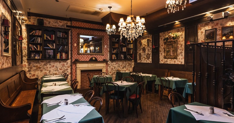 Interior, dining area, tables and chairs